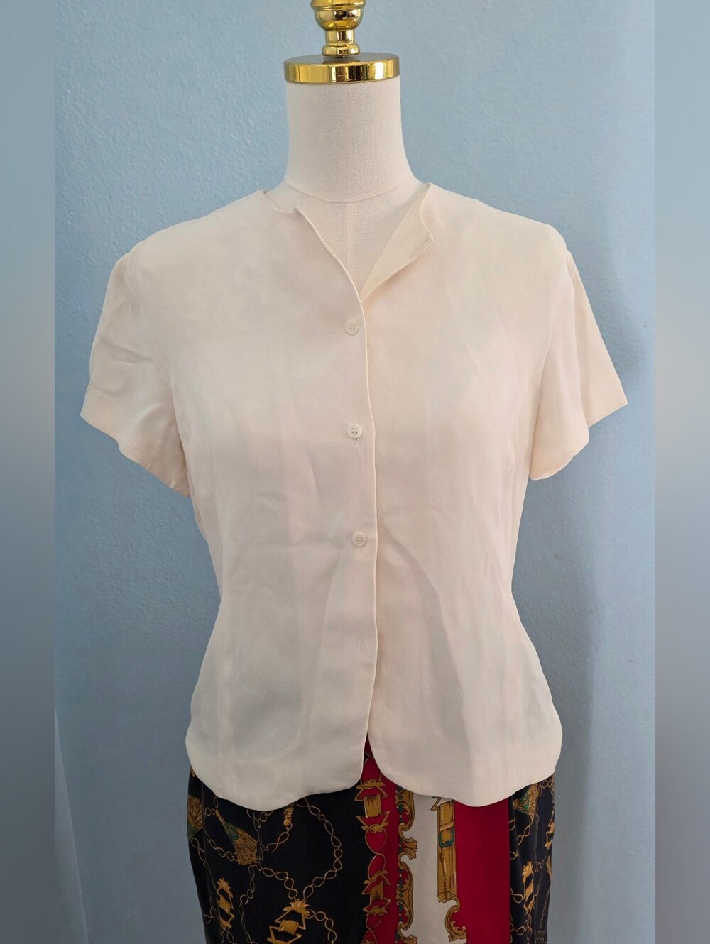 Light Pink Short-Sleeve Button Front Blouse